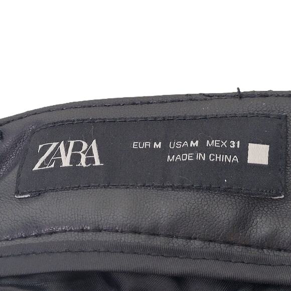Zara Women's Medium Black Top-Stitched Faux Leather Pants Wide‎ Leg - Picture 3 of 10